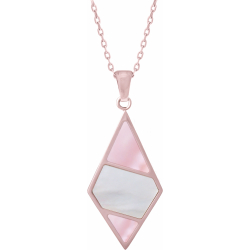 Collier acier rosé - nacre rose - nacre blanche - hauteur : 30mm - largeur : 17mm - 45+5cm