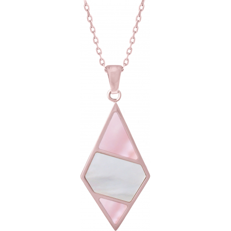 Collier acier rosé - nacre rose - nacre blanche - hauteur : 30mm - largeur : 17mm - 45+5cm