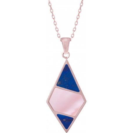 Collier acier rosé - lapis lazuli - nacre rose - hauteur : 30mm - largeur : 17mm - 45+5cm