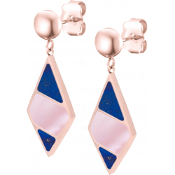 Boucles d'oreille acier rosé - lapis lazuli - nacre rose - hauteur : 20mm - largeur : 17mm