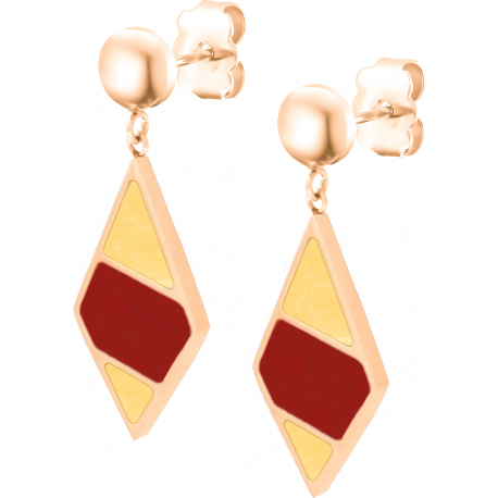 Boucles d'oreille acier doré - cornaline - agate jaune - hauteur : 20mm - largeur : 17mm