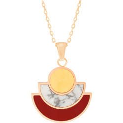 Collier acier doré - agate jaune - howlite - cornaline - hauteur : 30mm - largeur : 30mm - 45+5cm