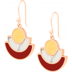 Boucles d'oreille acier doré - agate jaune - howlite - cornaline - hauteur : 20mm - largeur : 20mm