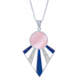 Collier acier - nacre rose - lapis lazuli - nacre blanche - hauteur : 42mm - largeur : 30mm - 45+5cm