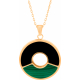 Collier acier doré - onyx - malachite - diamètre 24mm - 45+5cm