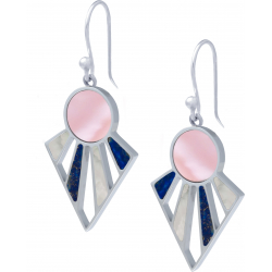 Boucles d'oreille acier - nacre rose - lapis lazuli - nacre blanche - hauteur : 22mm - largeur : 30mm
