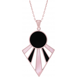 Collier acier rosé - onyx - nacre rose - hauteur : 42mm - largeur : 30mm - 45+5cm