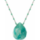 Collier en acier - boules en email verte claire de 2mm -  amazonite facetté 15x18mm - 42+7cm