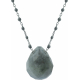 Collier en acier doré - boules en email gris clair de 2mm -  labradorite facetté 15x18mm - 42+7cm