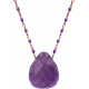 Collier en acier rosé - boules  en émail violet  de 2mm -  améthyste facetté 15x18mm - 42+7cm