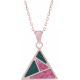 Collier acier rosé - malachite - rodhonite - triangle 20mm de côté - 45+5cm