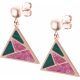 Boucles d'oreille acier rosé - malachite - rodhonite - triangle 18mm de côté