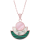 Collier acier rosé - nacre rose - howlite - malachite - hauteur : 30mm - largeur : 30mm - 45+5cm