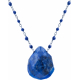 Collier en acier - boules en email bleue de 2mm -  lapis lazuli facetté 15x18mm - 42+7cm