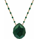Collier en acier rosé - boules en email verte de 2mm -  malachite facetté 15x18mm - 42+7cm