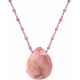 Collier en acier - boules en email marron rose de 2mm -  rhodonite facetté 15x18mm - 42+7cm