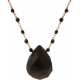 Collier en acier doré - boules en email noire de 2mm -  obsidienne facetté 15x18mm - 42+7cm