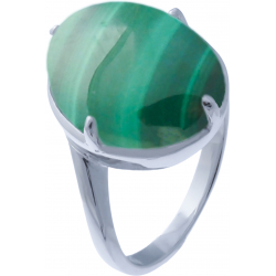 Bague argent rhodié 5,6g - malachite - cabochon 12x16mm - T52 à 64