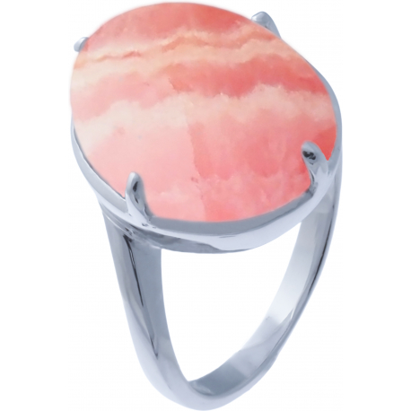 Bague argent rhodié 5,6g - rhodocrosite - cabochon 12x16mm - T52 à 64