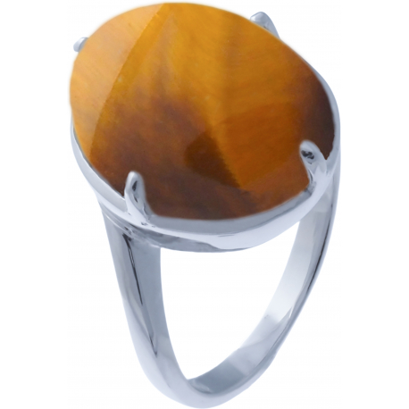 Bague argent rhodié 5,6g - il de tigre - cabochon 12x16mm - T52 à 64