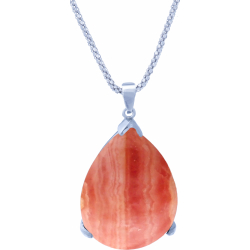 Collier argent rhodié 4,4g - rhodocrosite - cabochon 15x20mm - maille coréenne 45cm