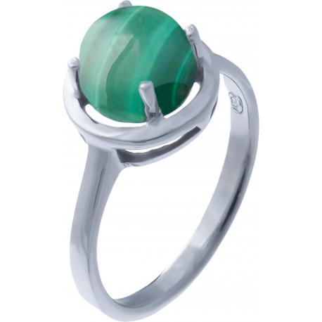 Bague argent rhodié 2,90g - malachite - cabochon rond 8mm - T50 à 64