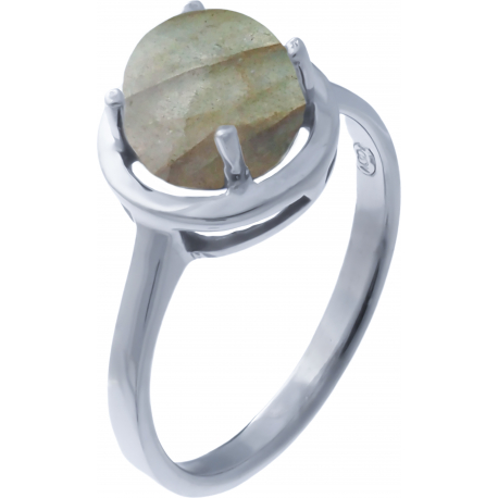 Bague argent rhodié 2,90g - labradorite - cabochon rond 8mm - T50 à 64