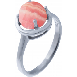 Bague argent rhodié 2,90g - rhodocrosite - cabochon rond 8mm - T50 à 64