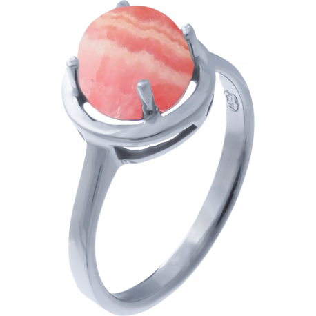 Bague argent rhodié 2,90g - rhodocrosite - cabochon rond 8mm - T50 à 64