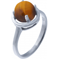 Bague argent rhodié 2,90g - il de tigre - cabochon rond 8mm - T50 à 64