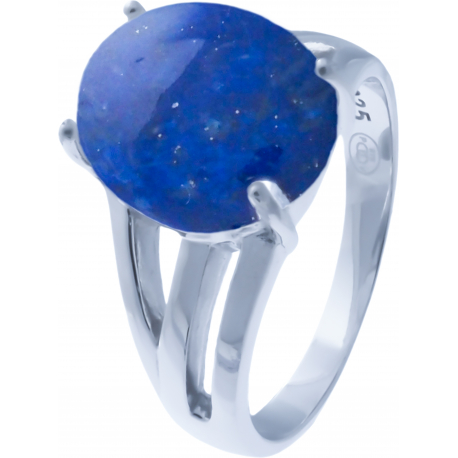 Bague argent rhodié 4,5g - lapis lazuli - cabochon 10x12mm - T50 à 64