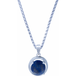 Collier argent rhodié 3,7g - lapis lazuli - cabochon rond 8mm - vénitienne 40cm