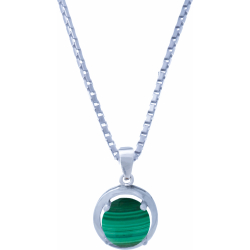 Collier argent rhodié 3,7g - malachite - cabochon rond 8mm - vénitienne 40cm