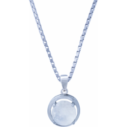 Collier argent rhodié 3,7g - pierre de lune - cabochon rond 8mm - vénitienne 40cm