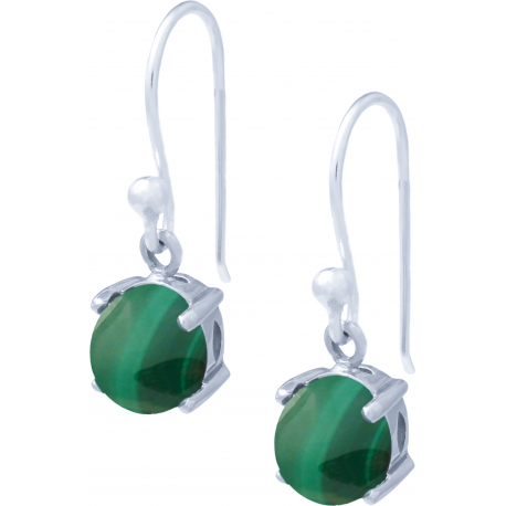 Boucles d'oreille argent rhodié 2,5g - malachite - cabochon rond 8mm