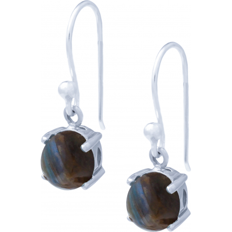 Boucles d'oreille argent rhodié 2,5g - labradorite - cabochon rond 8mm