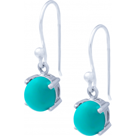 Boucles d'oreille argent rhodié 2,5g - turquoise - cabochon rond 8mm