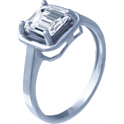 Bague argent rhodié 3,7g - cristal de roche - carré 7x7mm facetté - T50 à 64