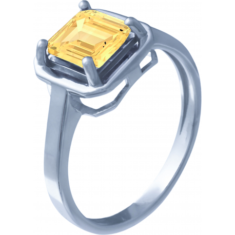 Bague argent rhodié 3,7g - citrine - carré 7x7mm facetté - T50 à 64