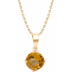 Collier plaqué or 3 microns - citrine - rond 9mm facetté - forçat 40+5cm