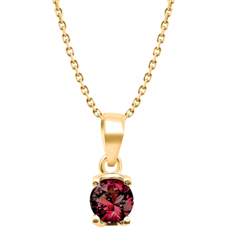 Collier plaqué or 3 microns - grenat - rond 6mm facetté - forçat 40+5cm