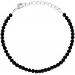 Bracelet argent rhodié 1,2g - spinelle noir - facetté 3mm - 15+5cm