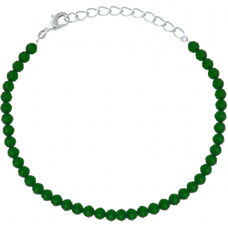 Bracelet argent rhodié 1,2g - jade verte - facetté 3mm - 15+5cm