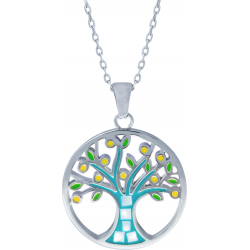 Collier acier - nacre - émail - arbre de vie - 25mm - longueur 45+5cm