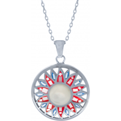 Collier acier - nacre - émail - abalone - 22mm- cabochon nacre blanche - 8mm - longueur 45+5cm