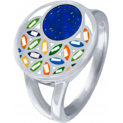 Bague acier - fleur de vie - nacre - émail - lapis lazuli - diamètre 15mm - T50 à T64