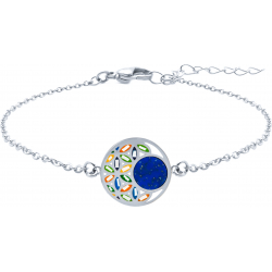 Bracelet acier - fleur de vie - nacre - émail - lapis lazuli - diamètre 15mm - longueur 16+4cm