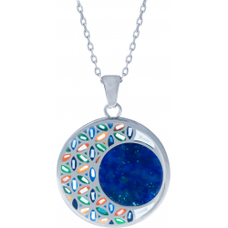 Collier acier - fleur de vie - nacre - émail - lapis lazuli - diamètre 25mm - longueur 45+5cm