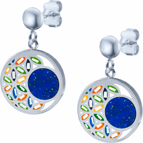 Boucles d'oreille acier - fleur de vie - nacre - émail - lapis lazuli - 15mm