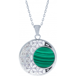 Collier acier - fleur de vie - nacre - émail - malachite - diamètre 25mm - longueur 45+5cm